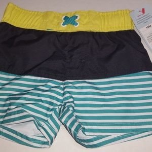 NWT Cat & Jack Teal and White Stripe Swim Trunks